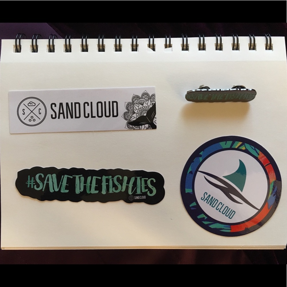 Sand Cloud stickers and pin :)